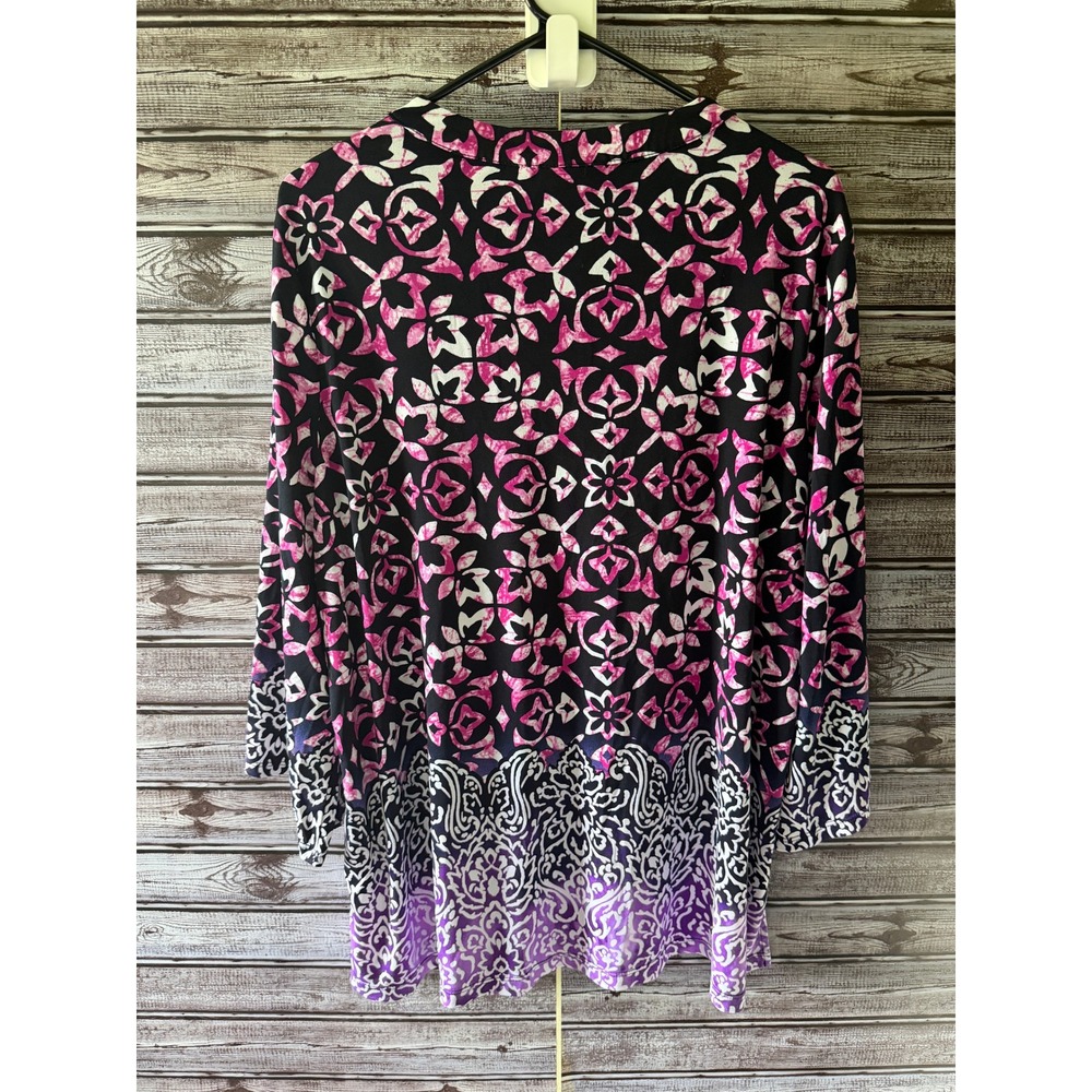 Susan Graver Women's Liquid Knit Tunic Top Sz XL Pink Purple Floral V-Neck - Picture 2 of 5